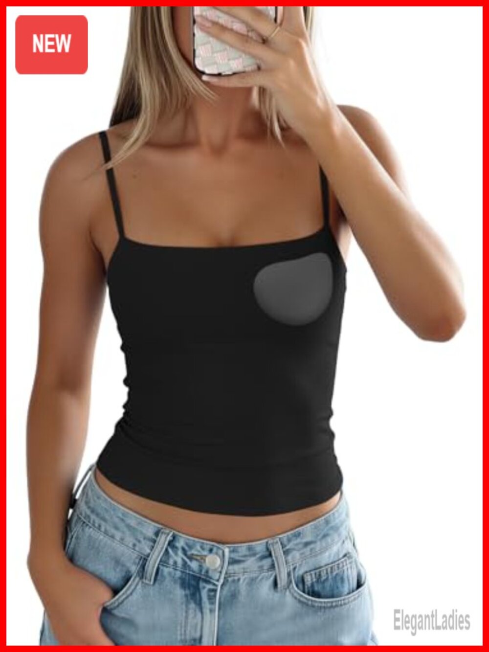 Women's Seamless Square Neck Crop Tank Top with Built-in Bra